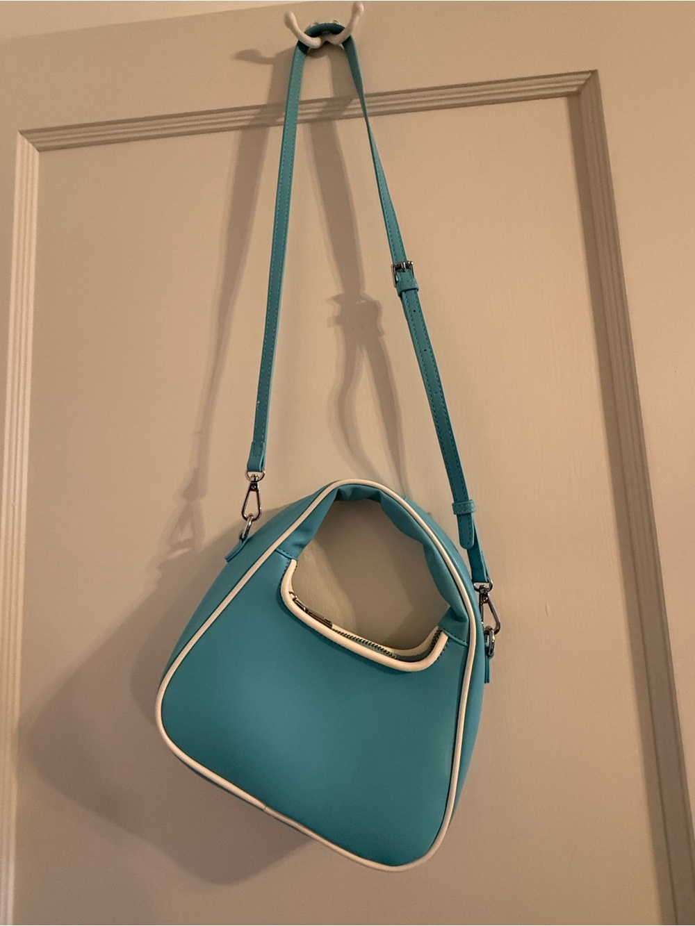 Mini Turquoise Women's Crossbody Shoulder Bag with White Trim
